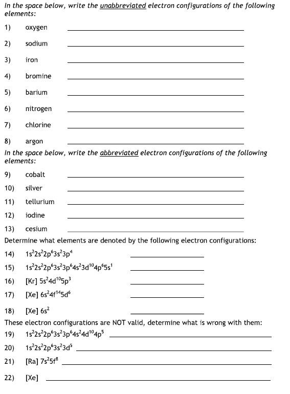 Solved In the space below, write the unabbreviated electron