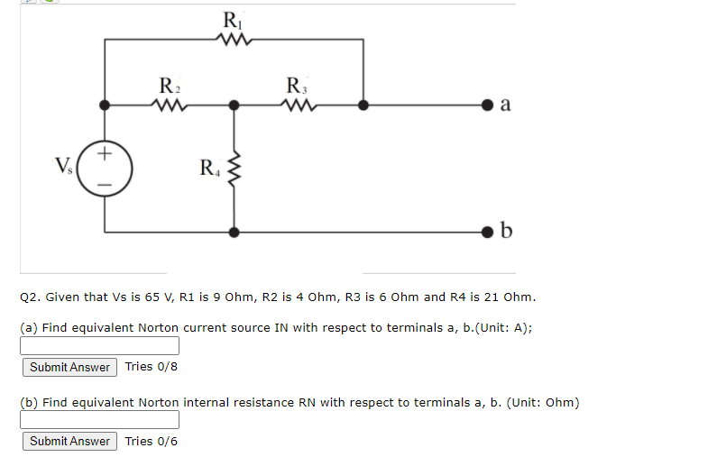 Solved R R W R Wa A + VS تع W B Q2. Given That Vs Is 65 V, | Chegg.com