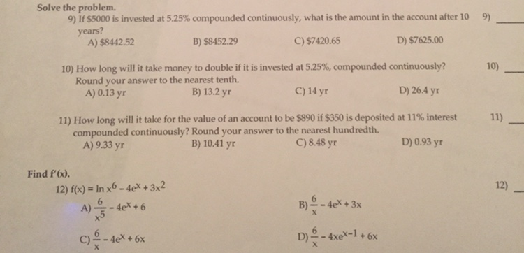 Solved Solve The Problem 9 If 5000 Is Invested At 5 25 Chegg Solved Solve The Problem 9 If 5000 Is Invested At 5 25 Chegg