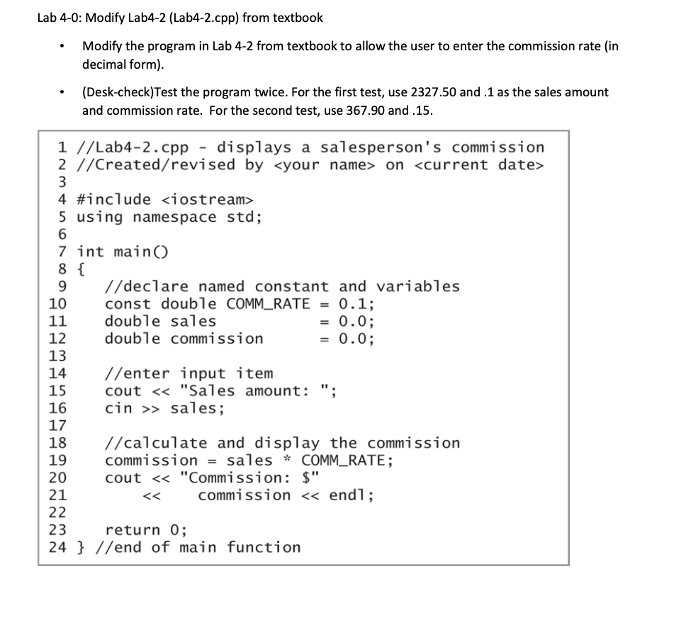 Solved Lab 4-0: Modify Lab4-2 (Lab4-2.cpp) From Textbook - | Chegg.com