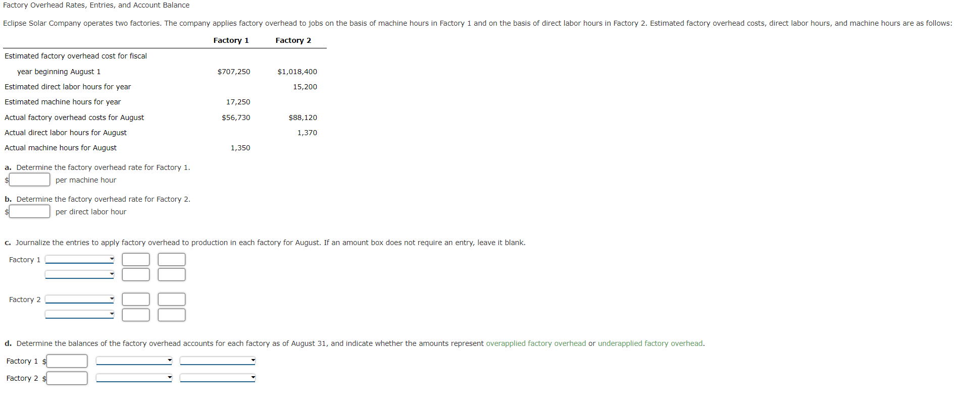 Solved Factory Overhead Rates, Entries, and Account Balance | Chegg.com