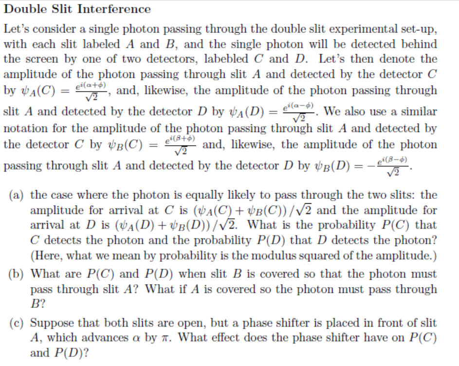 Solved Double Slit Interference Let's consider a single | Chegg.com