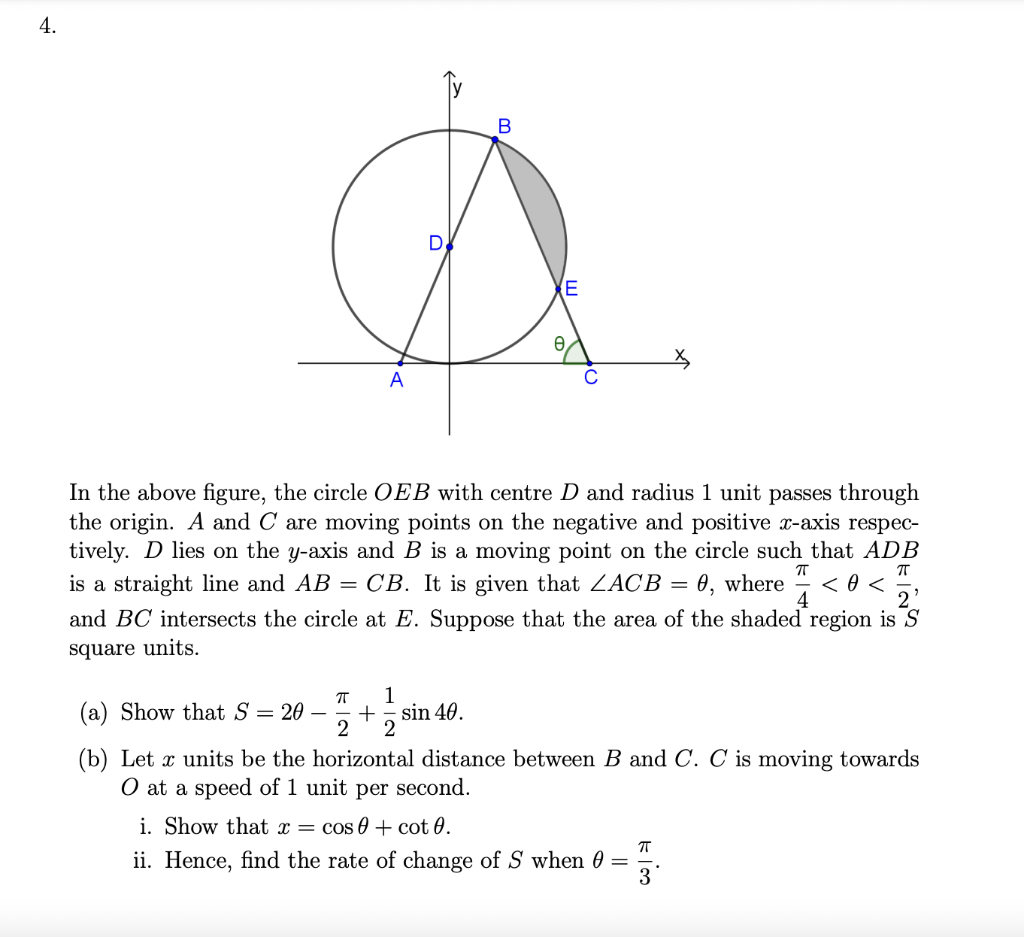 Solved In the above figure, the circle OEB with centre D and | Chegg.com