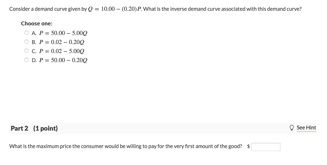 Solved Consider A Demand Curve Given By Q 10 00 0 Chegg Com