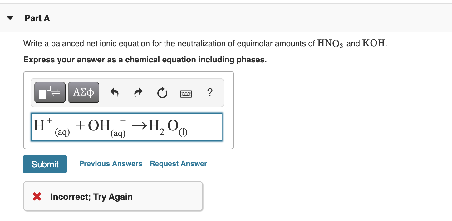Part A Write a balanced net ionic equation for the  Chegg.com