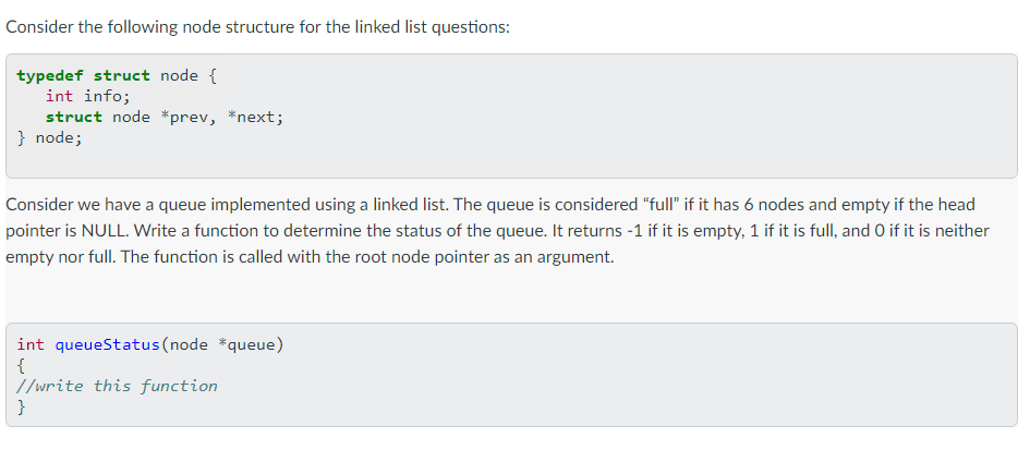 Solved Consider the following node structure for the linked | Chegg.com