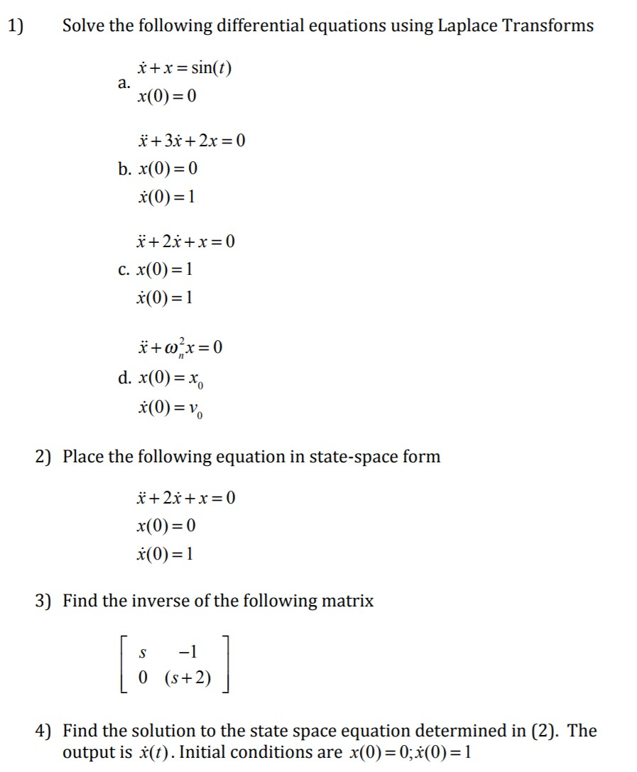 Solved 1 Solve The Following Differential Equations Usin Chegg Com