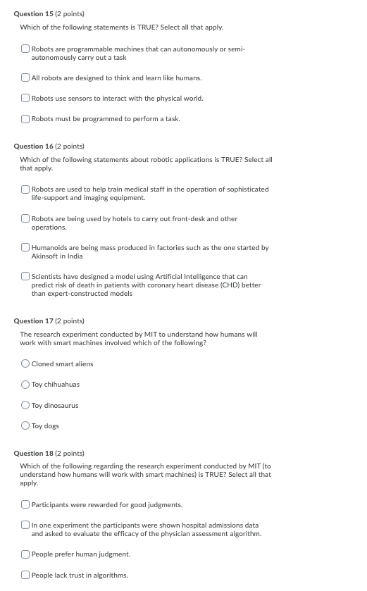Solved Question 15 (2 points) Which of the following | Chegg.com