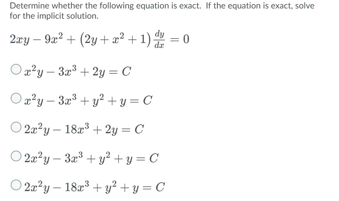 Solved Determine whether the following equation is exact. If | Chegg.com