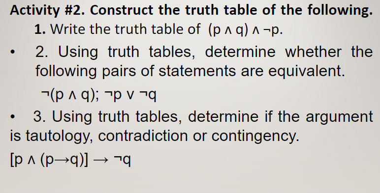 Solved Activity #2. Construct the truth table of the | Chegg.com