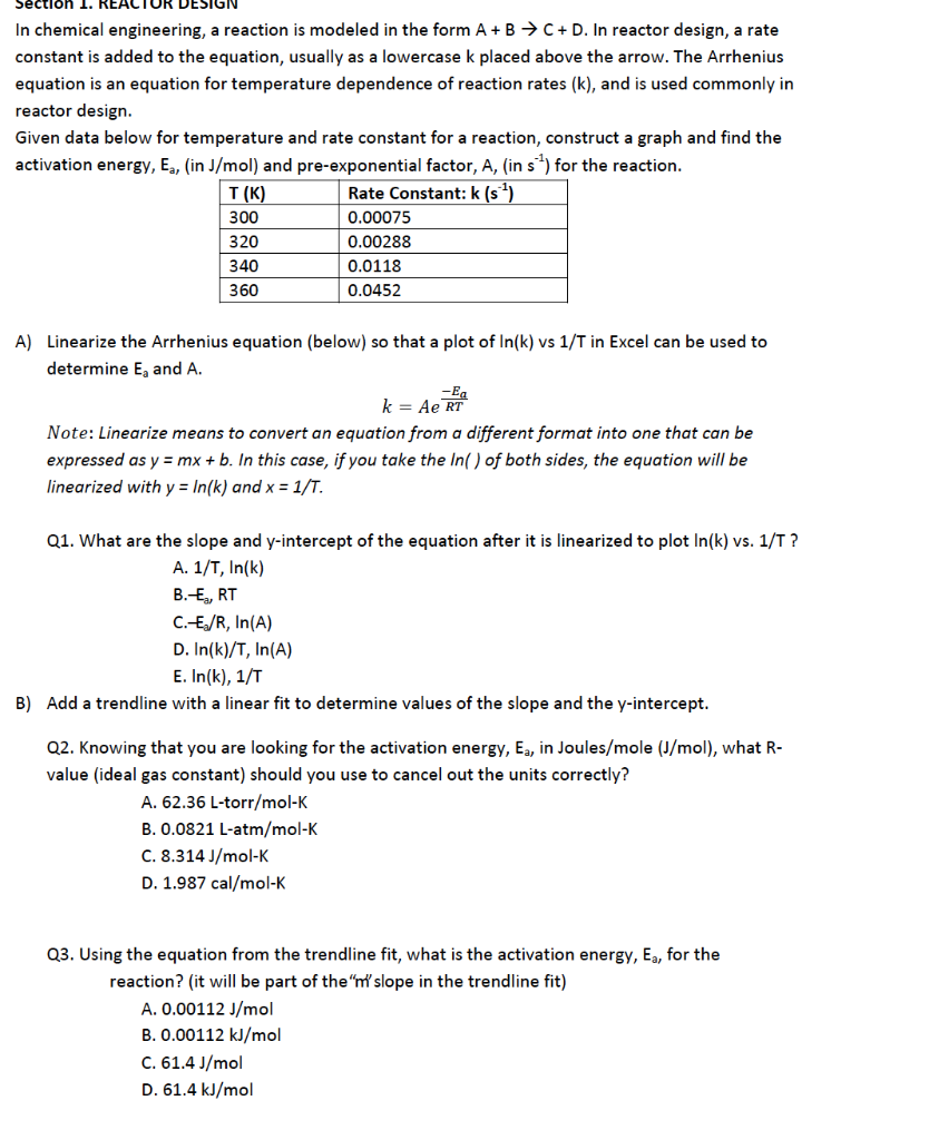 Solved éctioh I. REACTOR DESIGN In chemical engineering, a | Chegg.com