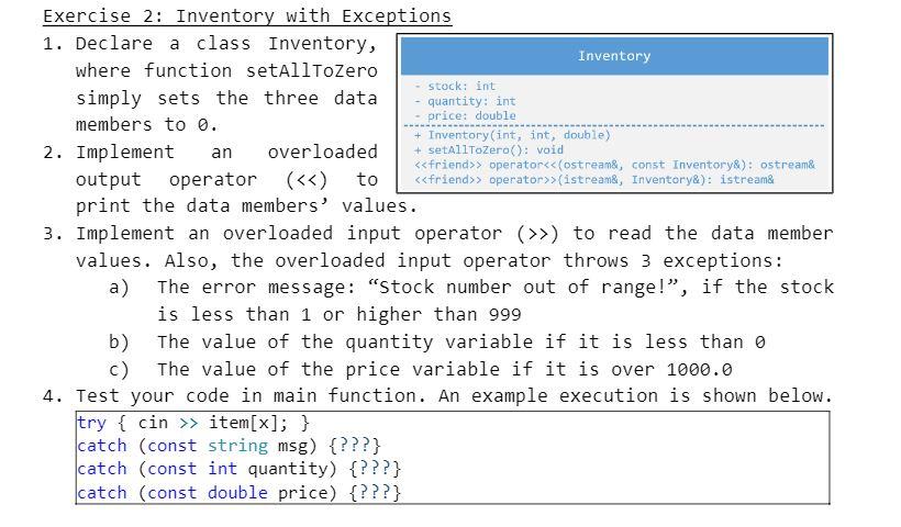 Solved stock: int Exercise 2: Inventory with Exceptions 1. | Chegg.com