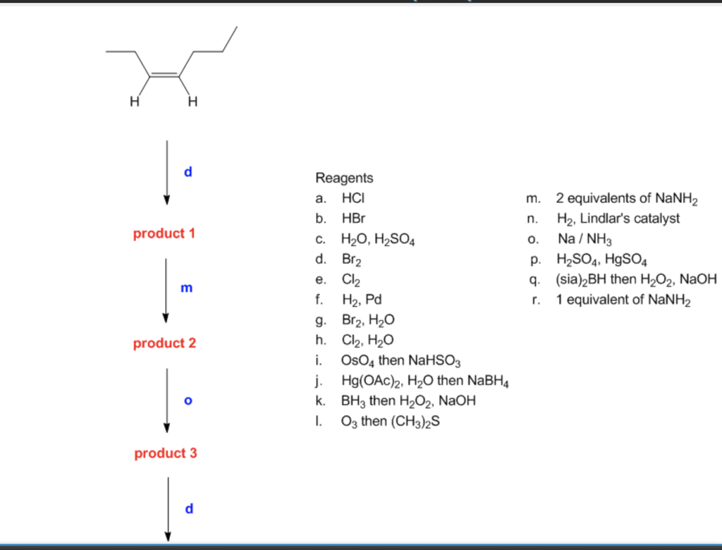 Solved H N D Reagents A Hci B Hbr C H H2so4 Product Chegg Com