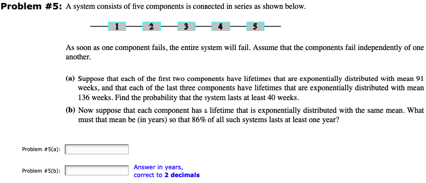 Solved Problem #5: A system consists of five components is | Chegg.com