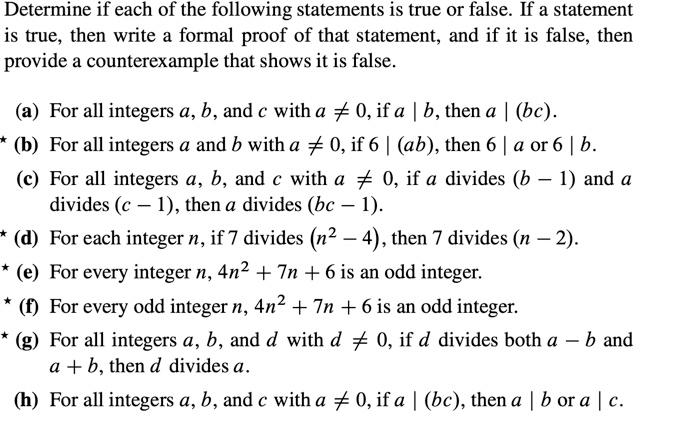 Solved Determine if each of the following statements is true | Chegg.com