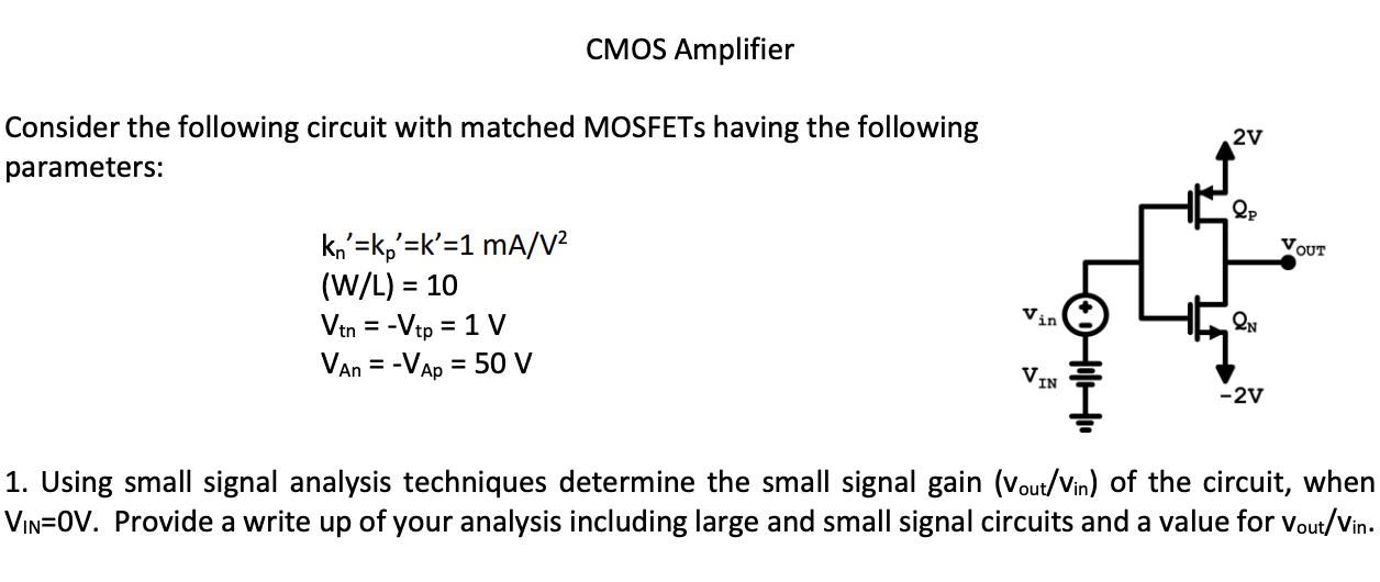 Solved CMOS Amplifier Consider the following circuit with | Chegg.com