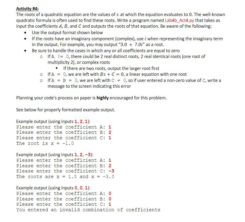 homework 4 quadratic roots