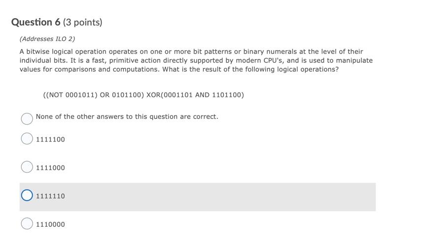 Solved Question 6 (3 Points) (Addresses ILO 2) A Bitwise | Chegg.com