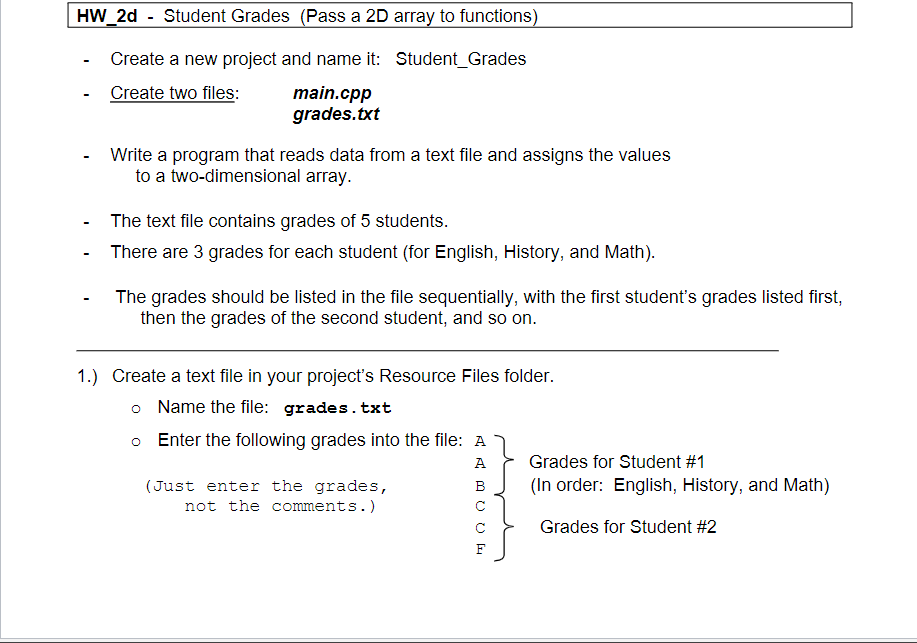 Solved HW_2d - Student Grades (Pass a 2D array to functions) | Chegg.com