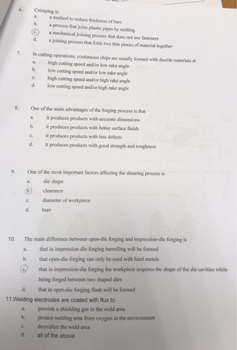 Solved 6. Crimping is a. a method to reduce thickness of | Chegg.com