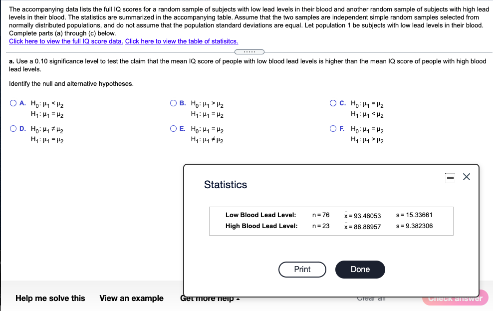 Solved The accompanying data lists the full IQ scores for a | Chegg.com