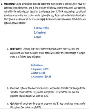 Solved just enter the python code for the menu and make sure | Chegg.com