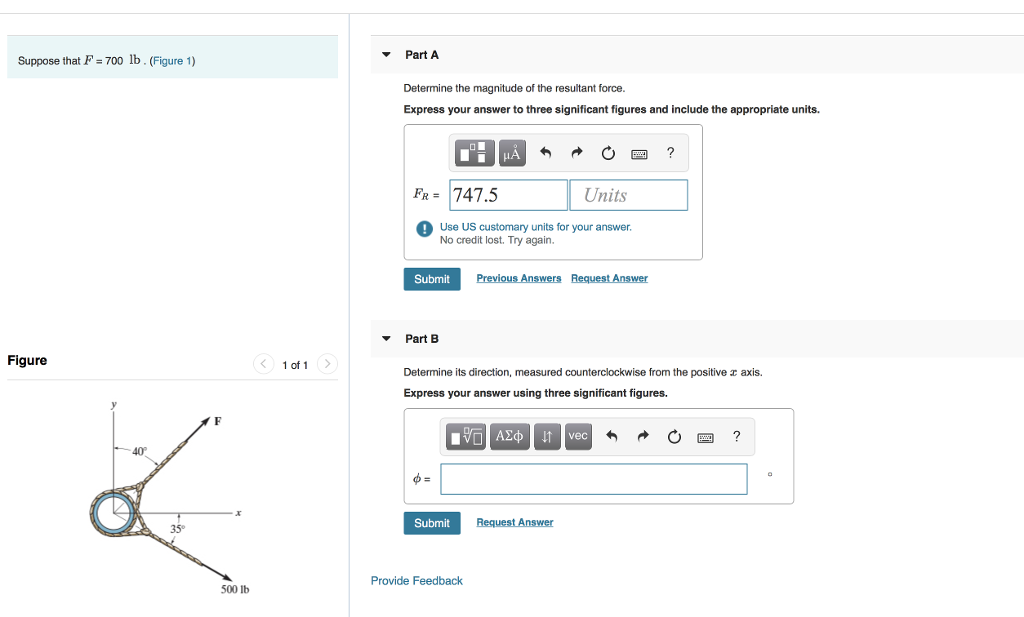 Solved Part A Suppose that F 700 lb. (Figure 1) Determine | Chegg.com