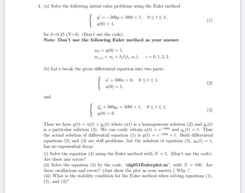 Solved (1) 4. (a) Solve the following initial-value problems | Chegg.com