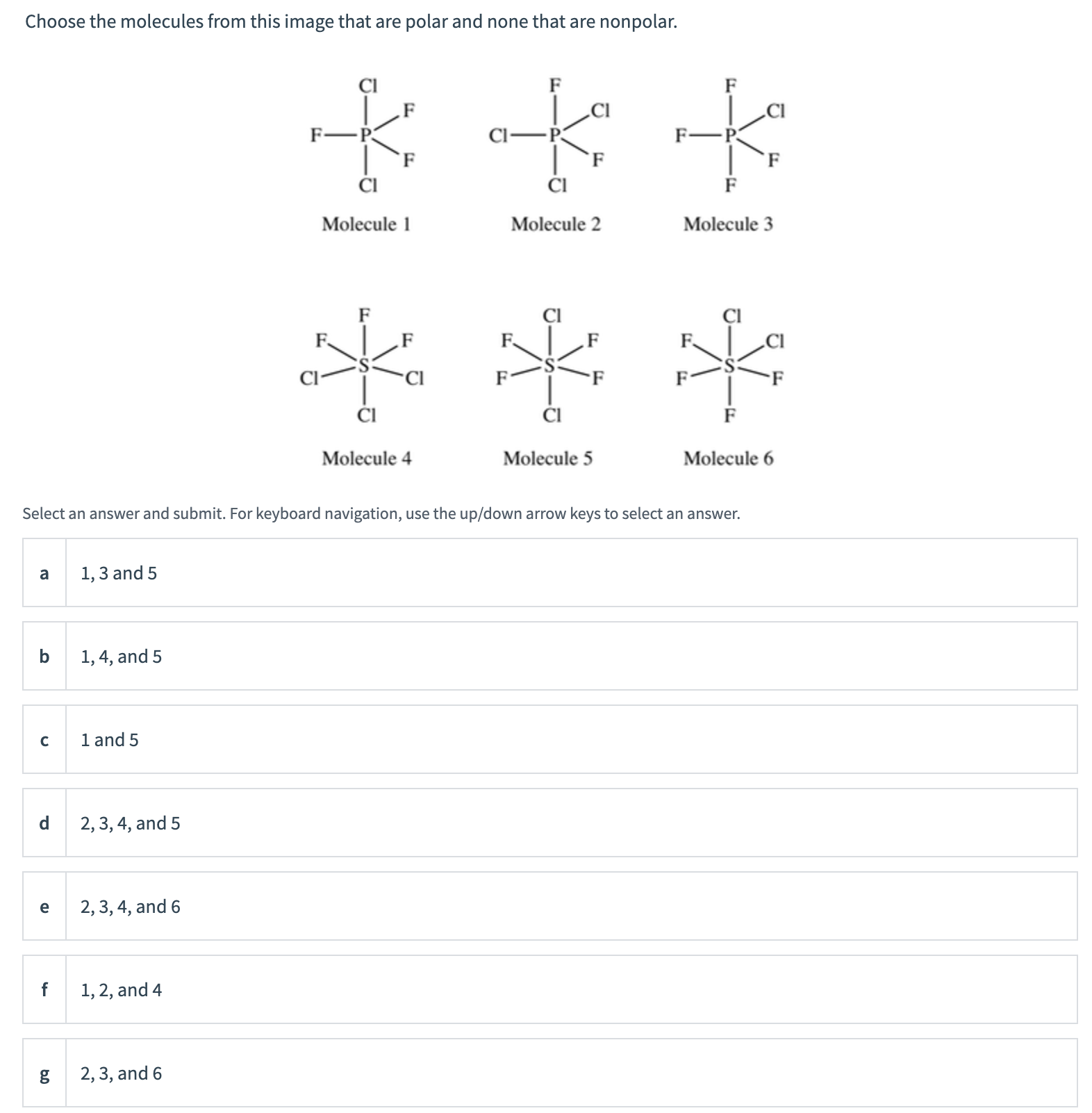 Solved Choose the molecules from this image that are polar | Chegg.com