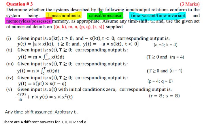 Solved Question #3 (3 Marks) Determine whether the systems | Chegg.com