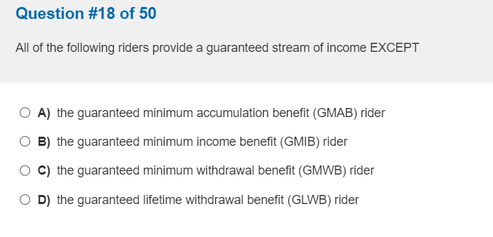 Solved Question #18 ﻿of 50All of the following riders | Chegg.com