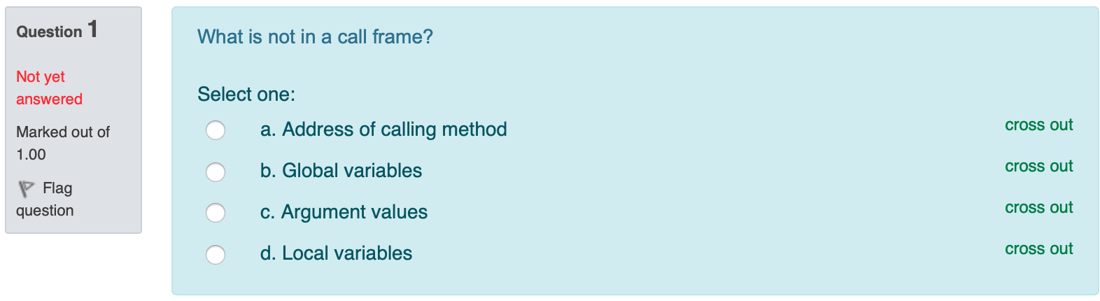 Solved Question 1 What Is Not In A Call Frame? Not Yet | Chegg.com