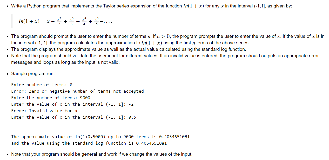 Solved • Write a Python program that implements the Taylor | Chegg.com
