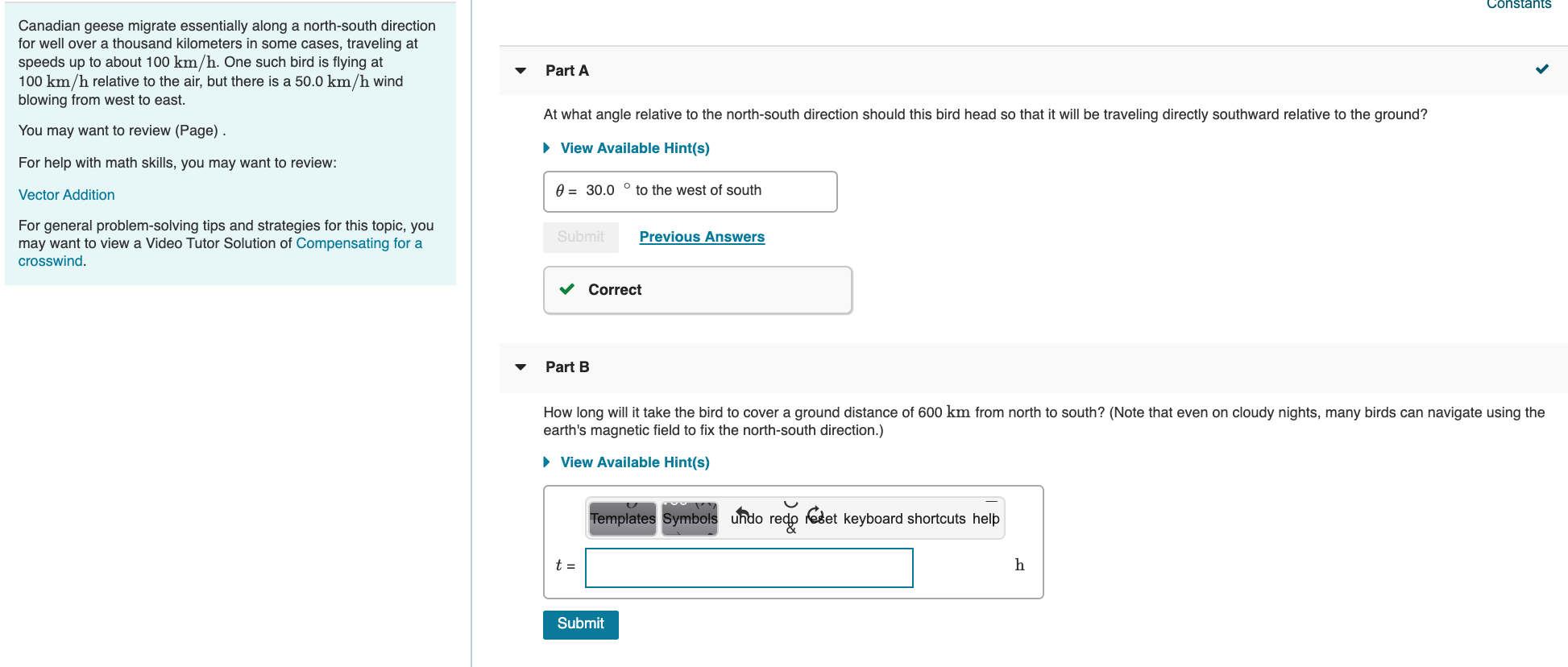 Solved Constants Canadian geese migrate essentially along a | Chegg.com