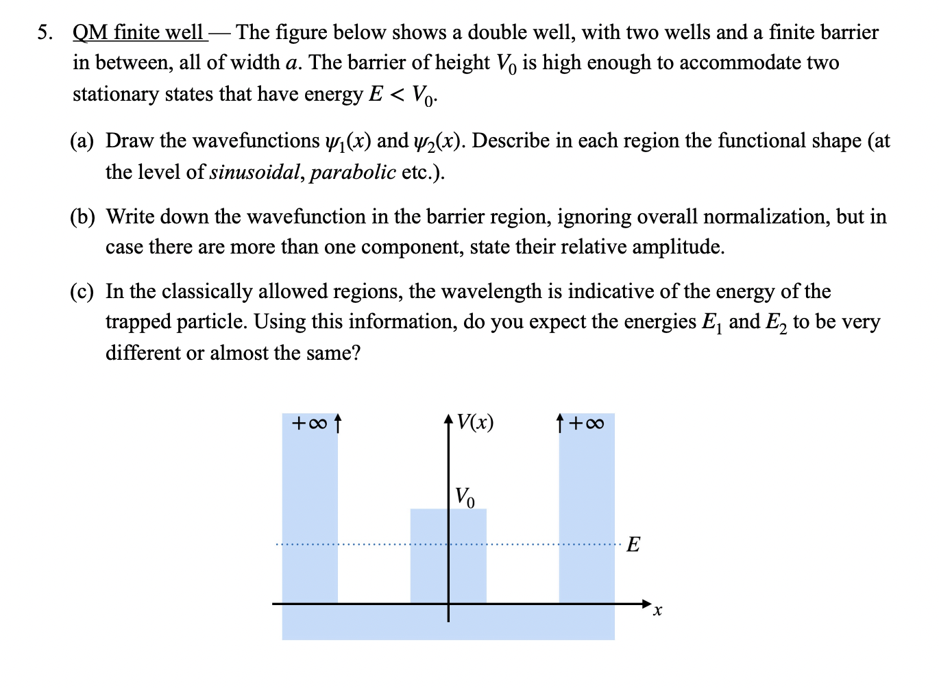 Solved 5. QM finite well - The figure below shows a double | Chegg.com
