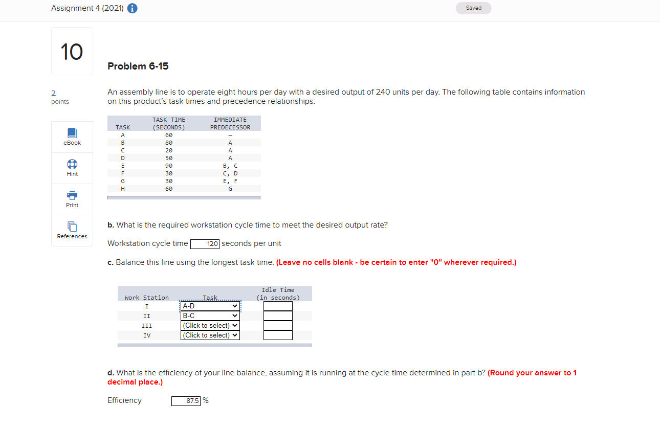 Solved Assignment 4 (2021) A Saved 10 Problem 6-15 2 points | Chegg.com