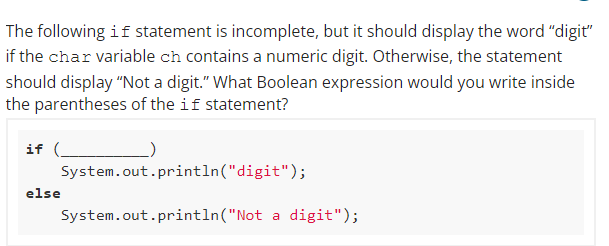 Solved The following if statement is incomplete, but it | Chegg.com