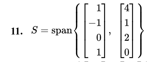 Solved 19. \\( S= \\) subspace in Exercise \\( 11 ; | Chegg.com