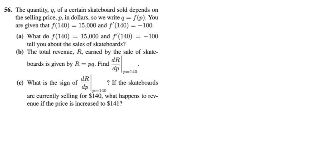 Solved 56. The quantity, q, of a certain skateboard sold | Chegg.com