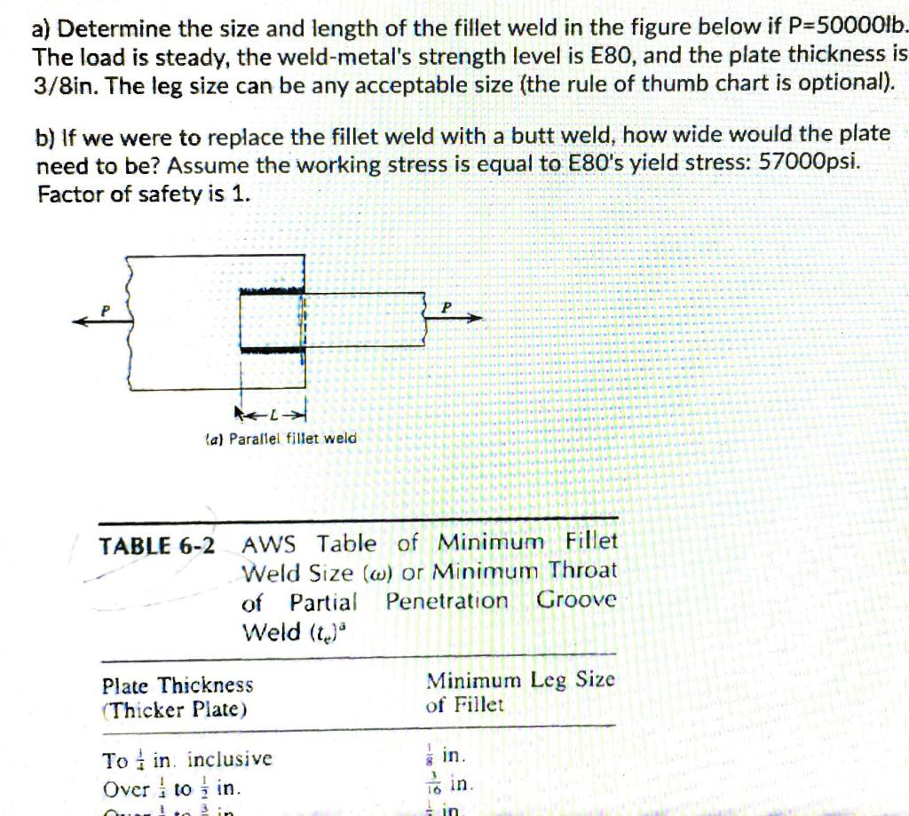 Solved A) Determine The Size And Length Of The Fillet Weld | Chegg.com