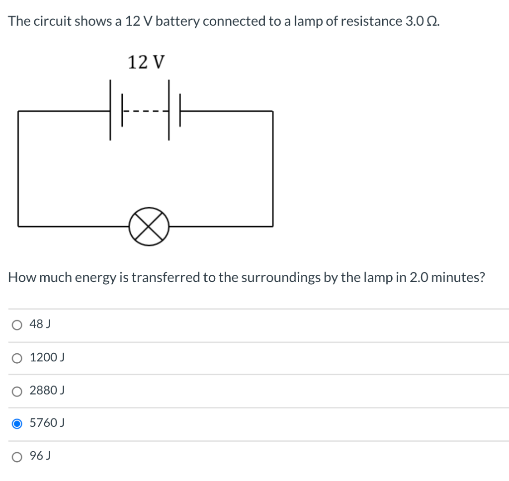Solved The circuit shows a 12 V battery connected to a lamp