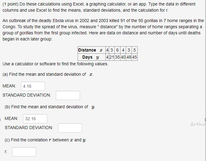 Solved (1 point) Do these calculations using Excel, a