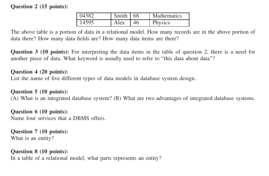 Solved The above table is a portion of data in a relational | Chegg.com