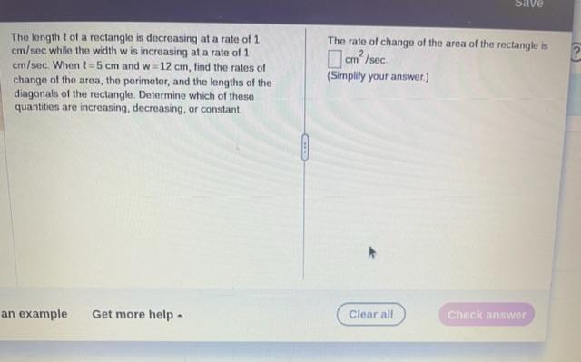 Solved The length t of a rectangle is decreasing at a rate | Chegg.com