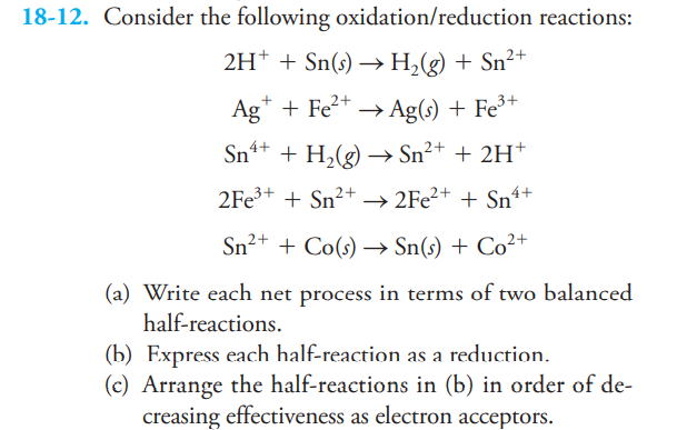 Solved 18-12. Consider the following oxidation/reduction | Chegg.com