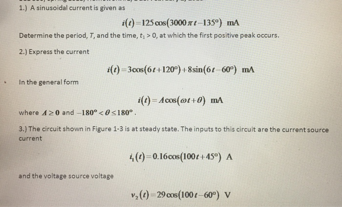 Solved 1.) A sinusoidal current is given as (1)-125 | Chegg.com