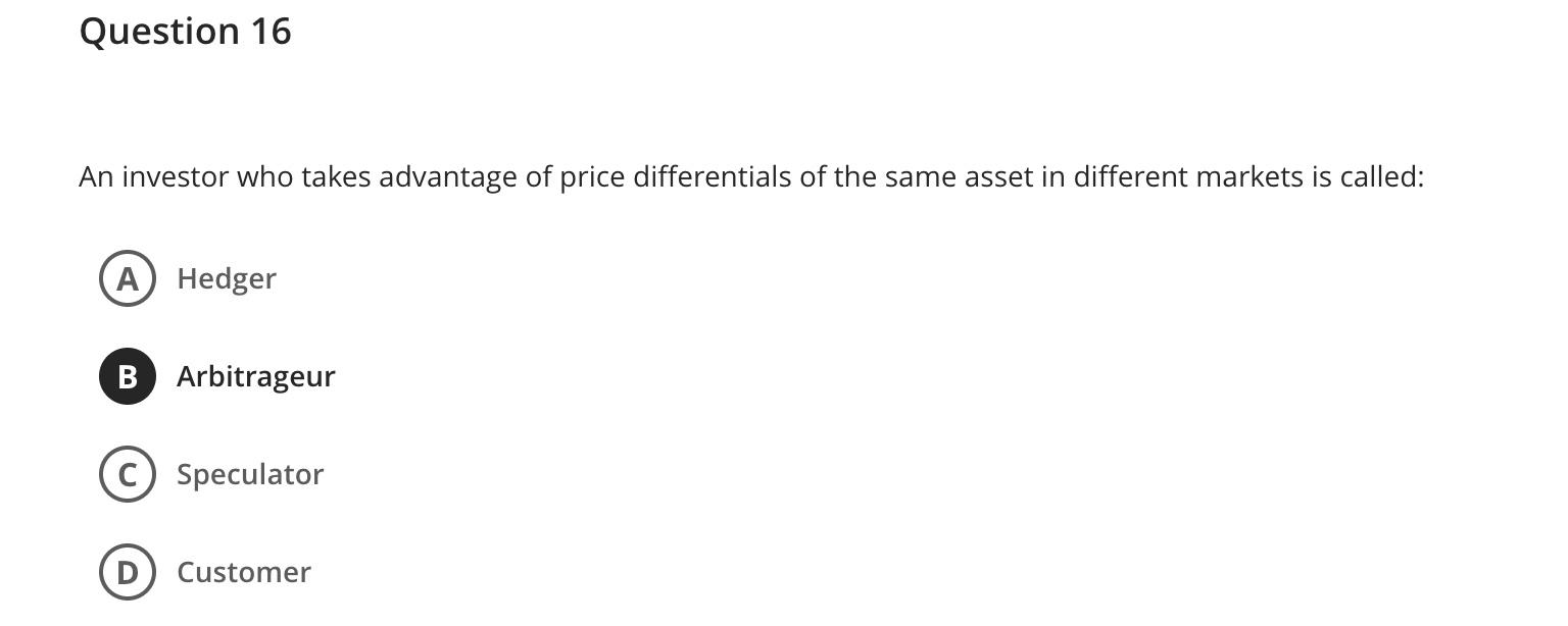 Solved Question 16 An investor who takes advantage of price