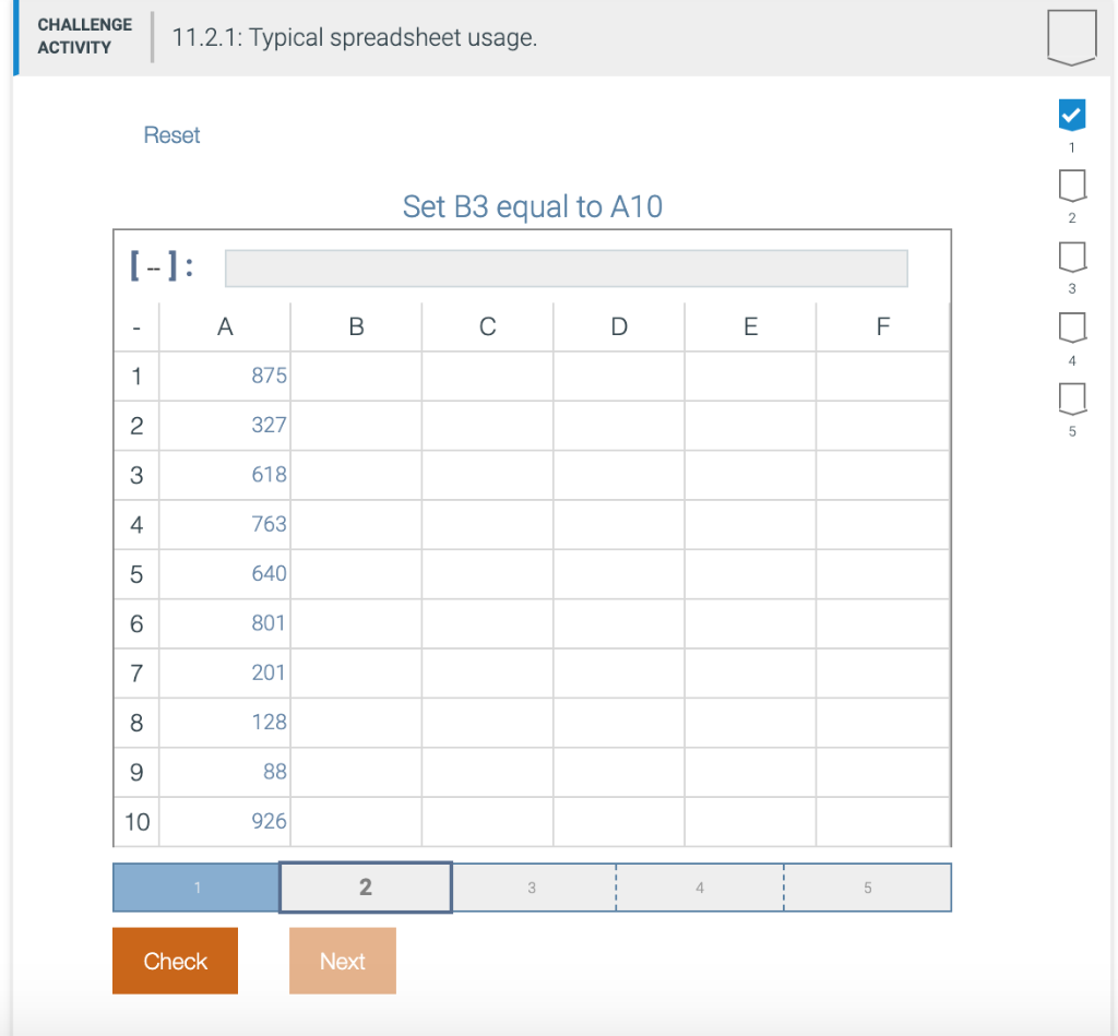 Solved CHALLENGE 11.2.1: Typical spreadsheet usage. ACTIVITY | Chegg.com