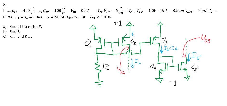 Solved V = um =VP Vpp = 1.0V All L = 0.5um Ref = 20A 12 8) | Chegg.com