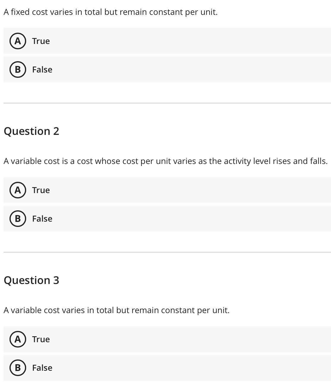 Solved A fixed cost varies in total but remain constant per